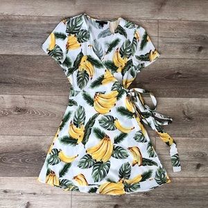 Airy Banana Print Wrap Dress